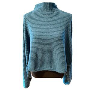 Pilcro blue ribbed crop mockneck sweater